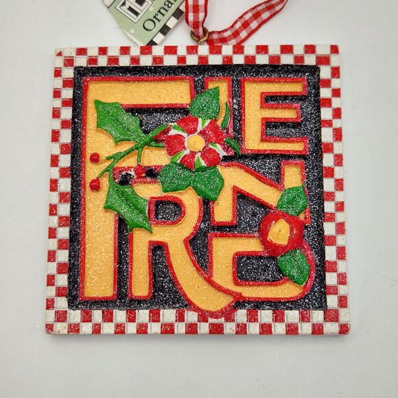 Mary Engelbreit Christmas Ornaments Glitter Red Check Frame Teapot Holly Friend - Picture 3 of 4